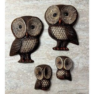 Vtg 1970s Owl Family Resin Foam Mold Wall Gallery Hangings Set of 4 MCM